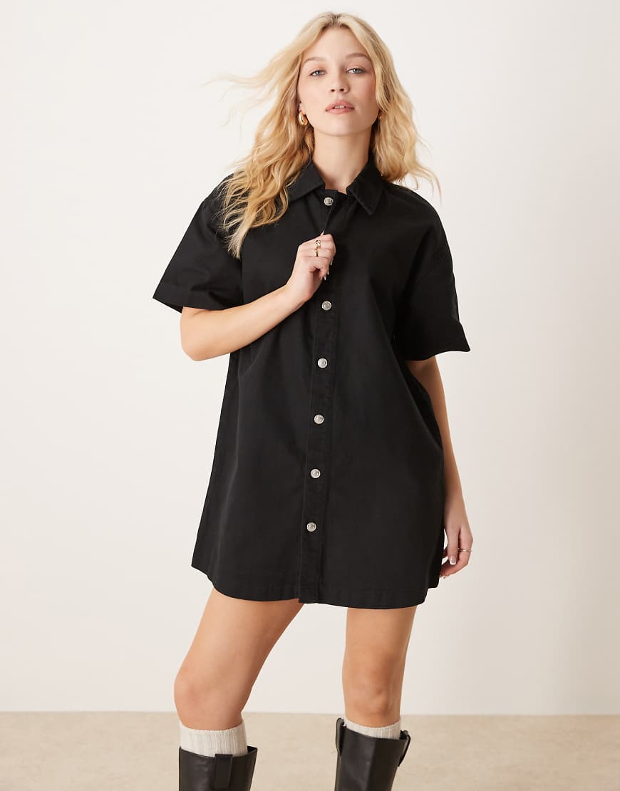 ASOS DESIGN denim shirt dress in black