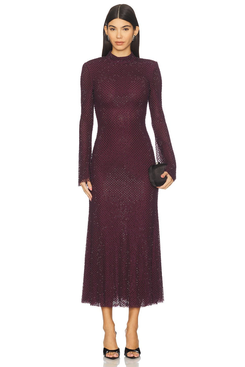 self-portrait Burgundy Rhinestone Fishnet Midi Dress in Burgundy Shop Modest Fashion self-portrait Burgundy Rhinestone Fishnet Midi Dress in Burgundy Shop Modest Fashion