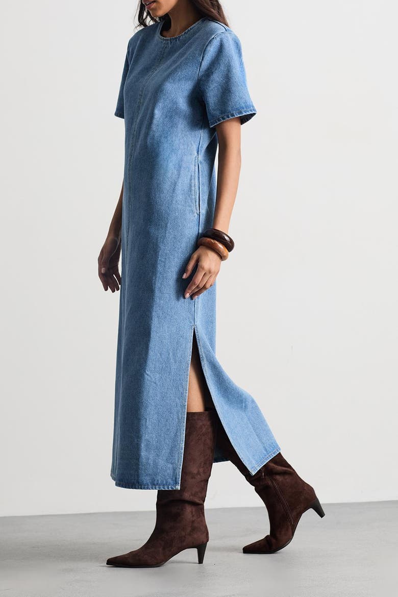 Petite Denim Side Split Midi Dress