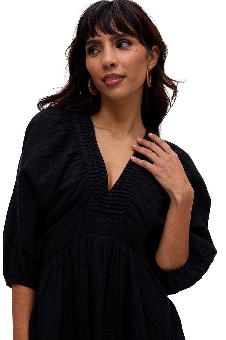Soipoi Ruched V-Neck Midi Dress