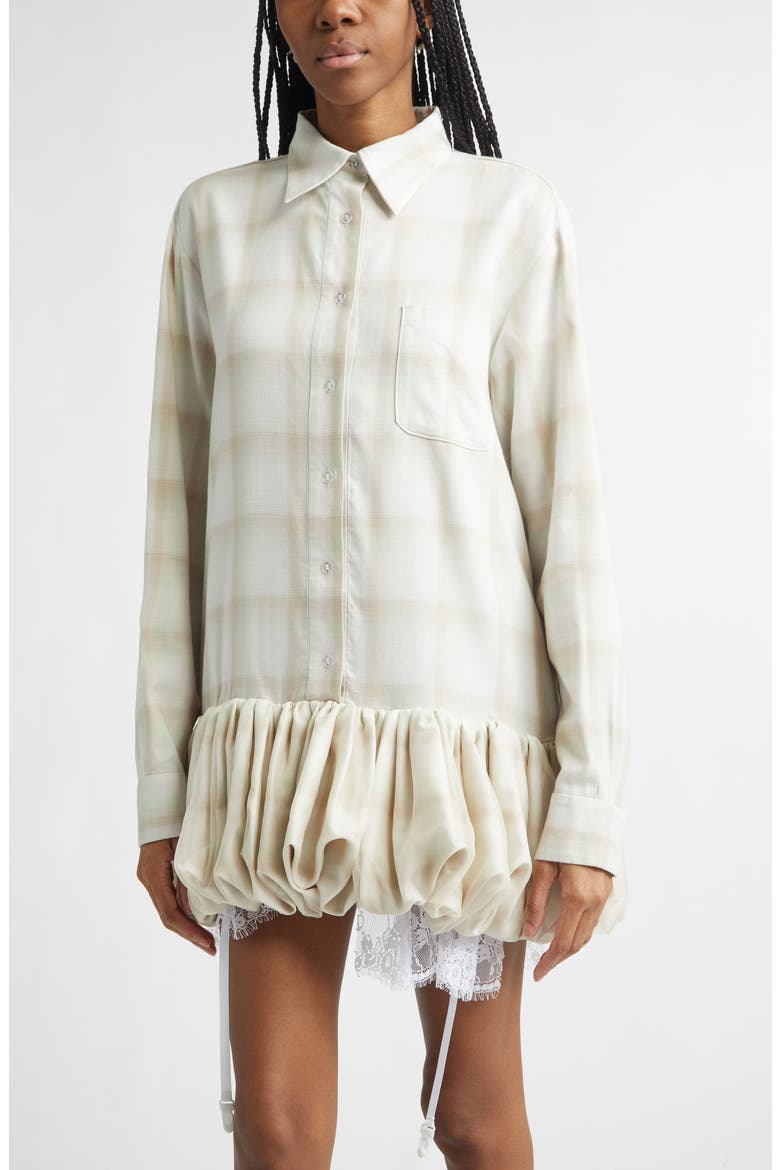 Valerian Plaid Long Sleeve Bubble Hem Mini Shirtdress
