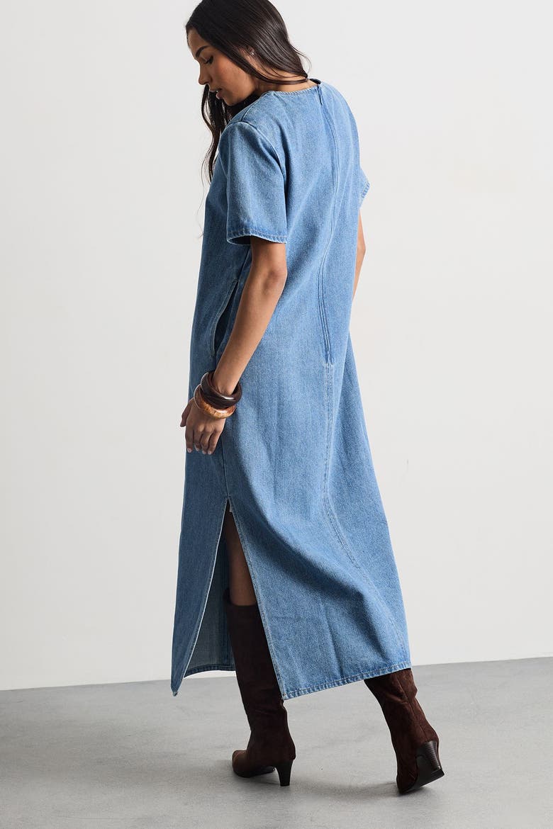 Denim Side Split Midi Dress