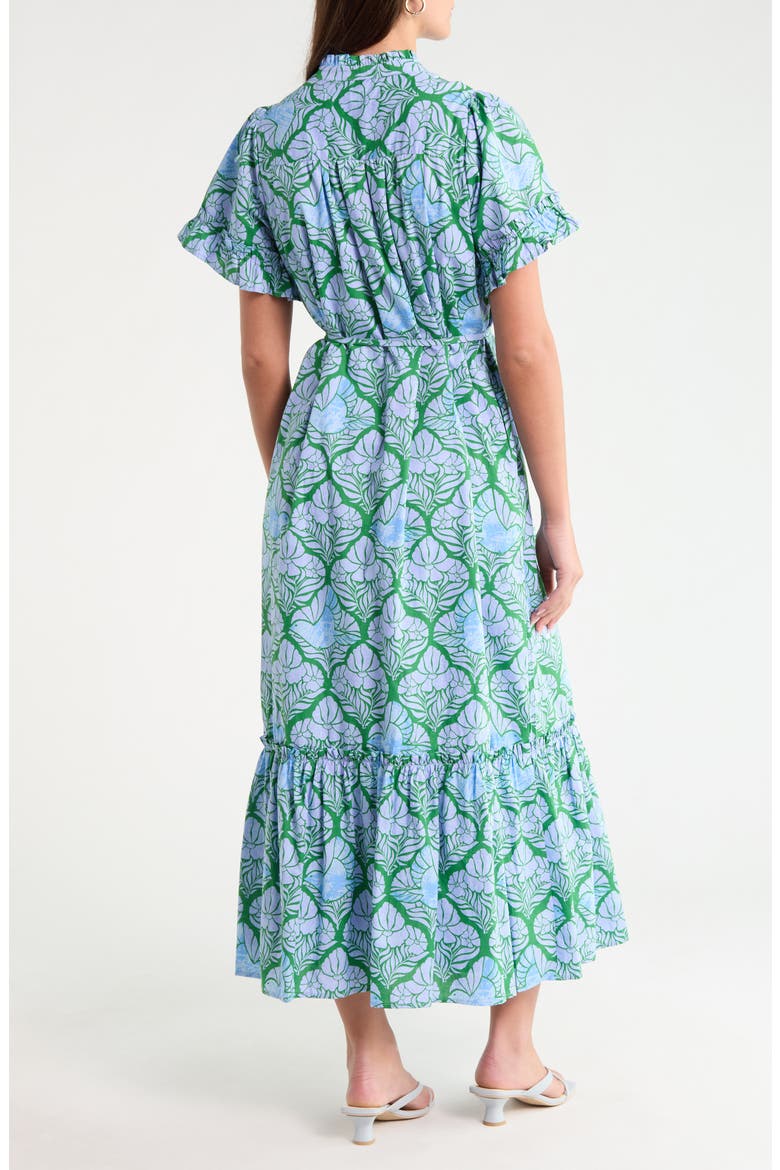 Alna Floral Ruffle Trim Button-Up Midi Dress