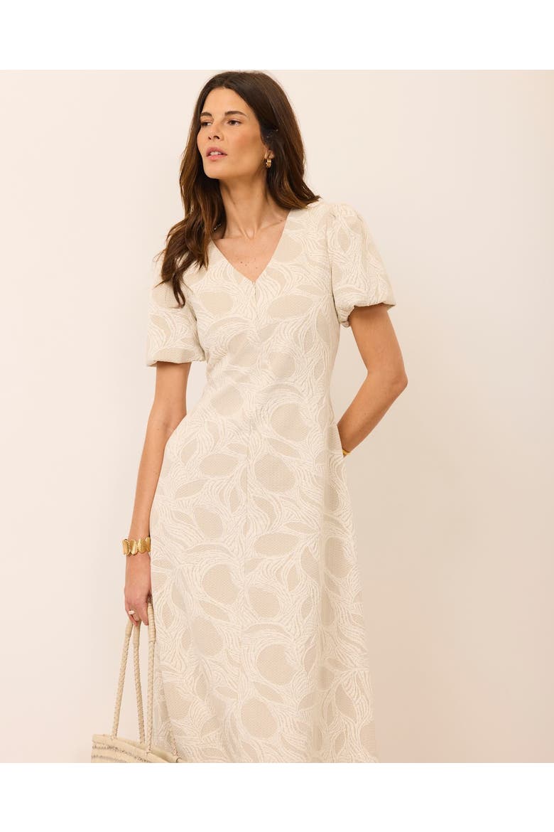 Jacquard Puff Sleeve Midi Dress