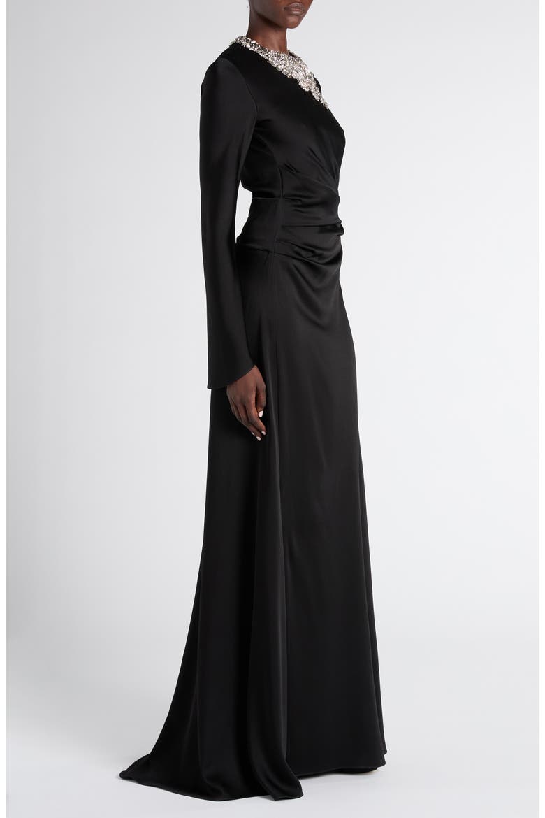 Twisted Crystal Embellished Long Sleeve Gown