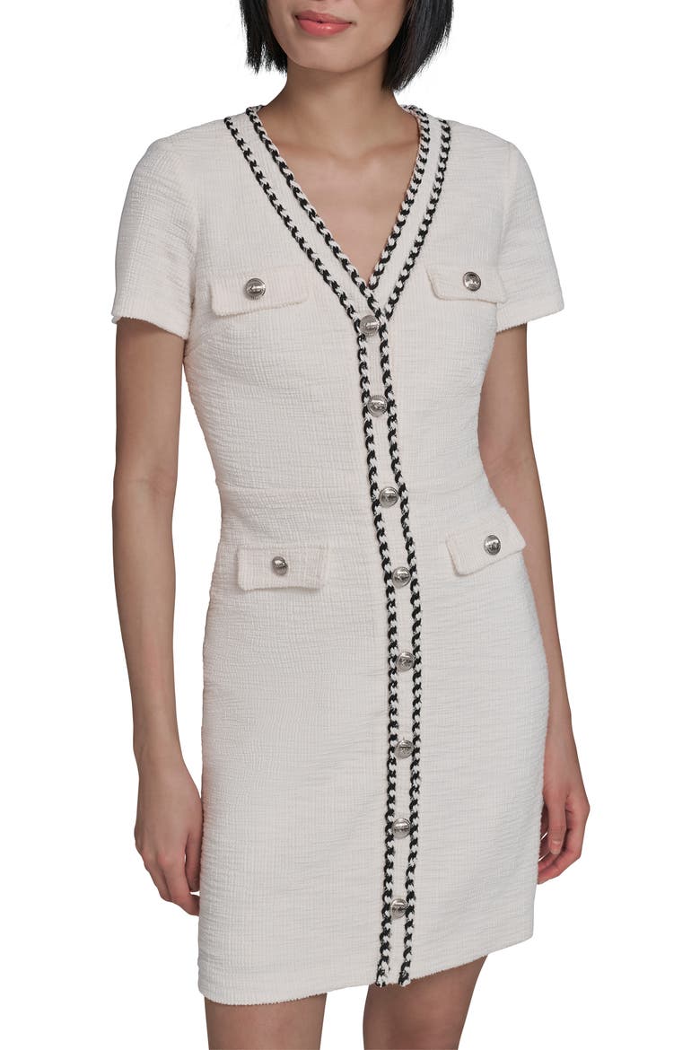 Braided Trim Tweed Sheath Dress