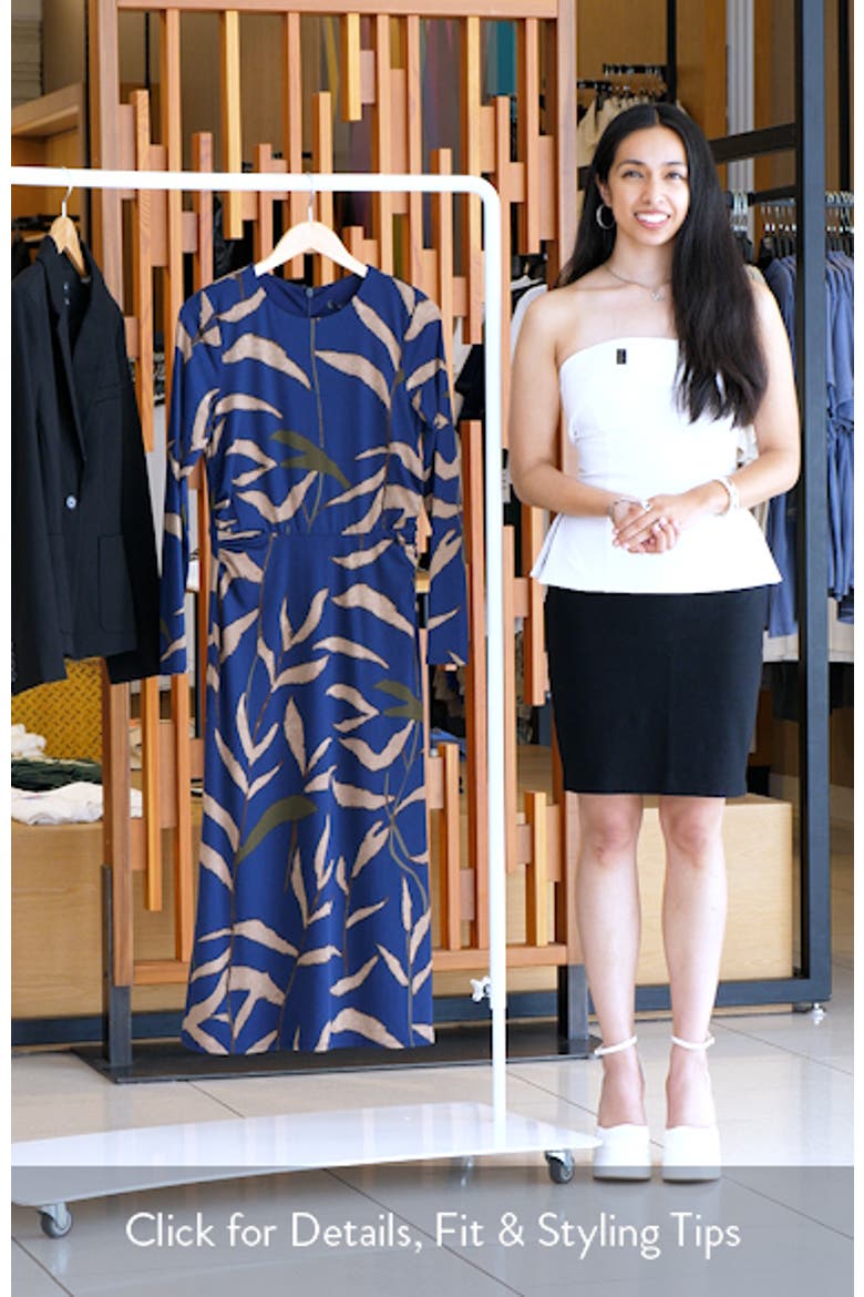 Abstract Print Long Sleeve Midi Dress