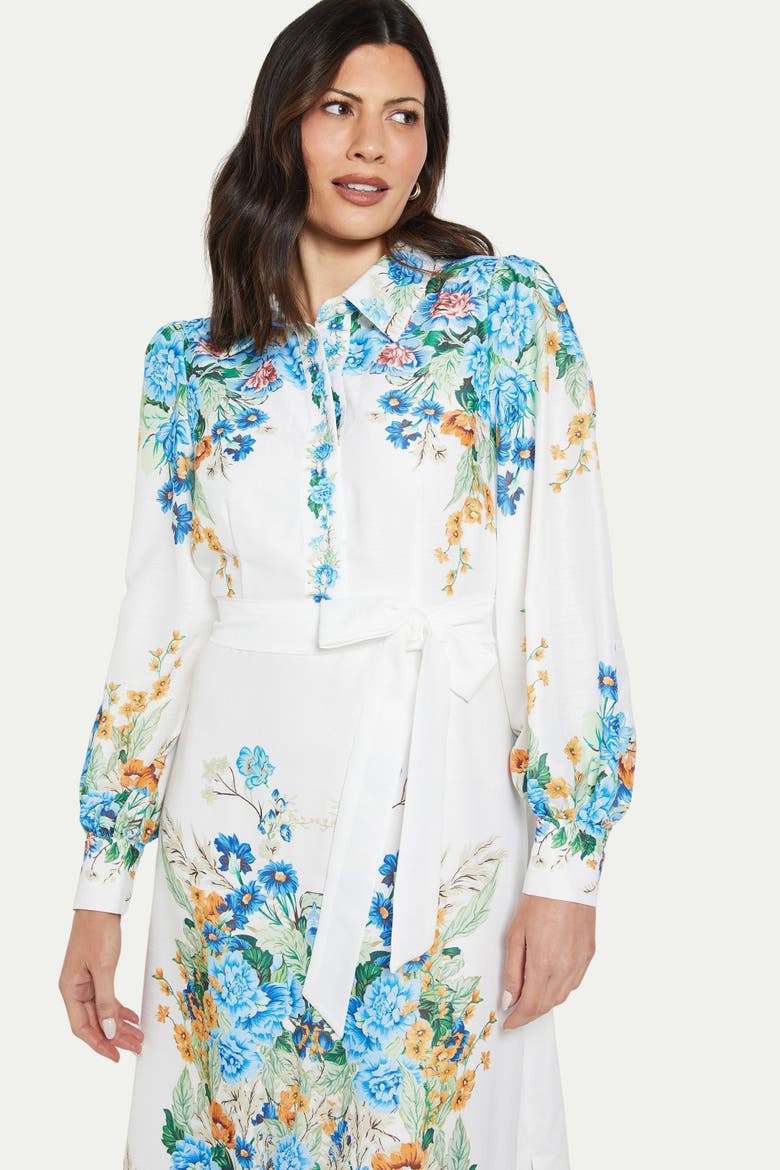 Floral Western Belted Midi Shirt Dress