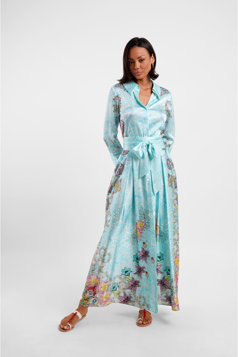Belted Maxi Shirt Dress - "Floral Medley"