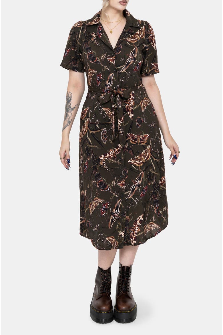 Whispen Moth Print Midi Shirt Dress