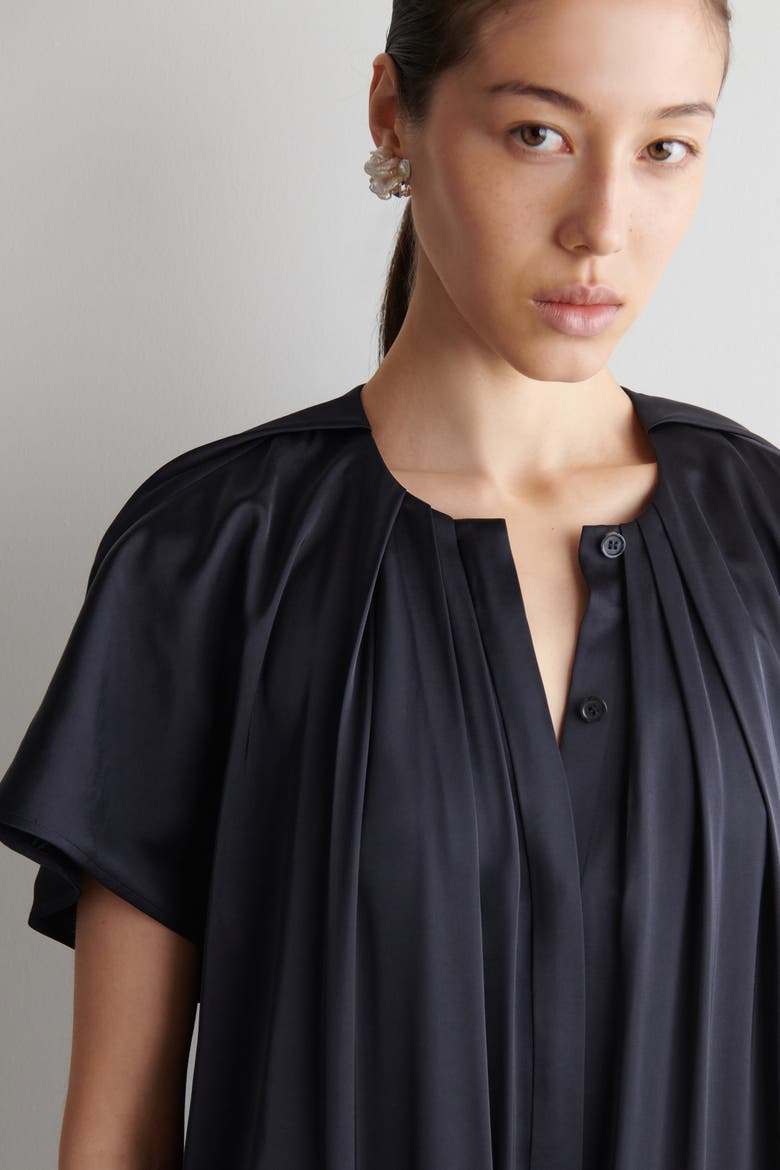 Pleated Satin Midi Dress