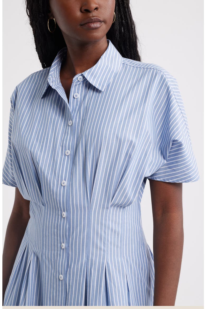 Stripe Pleated Dolman Sleeve Midi Shirtdress
