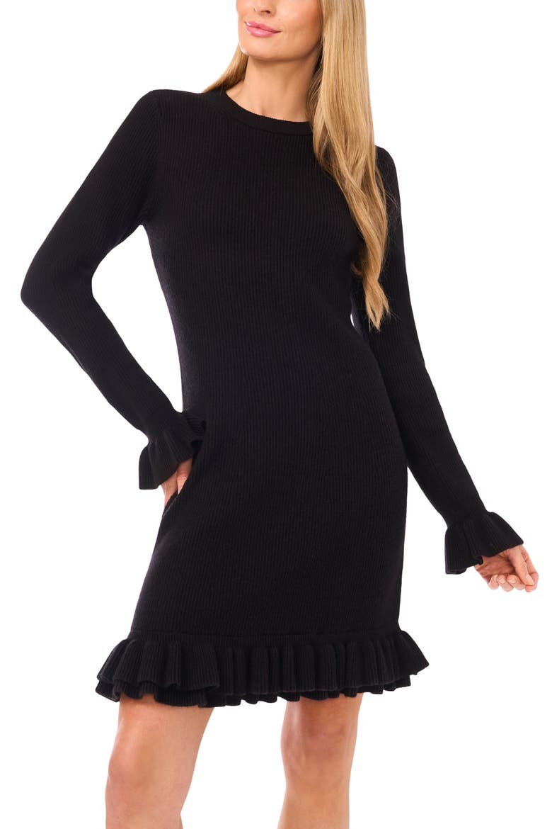 Ruffle Trim Long Sleeve Sweater Minidress