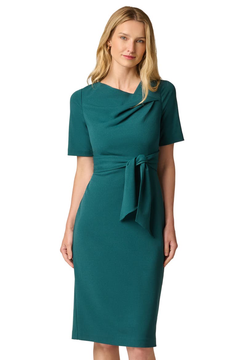 Tie Waist Crepe Sheath Dress