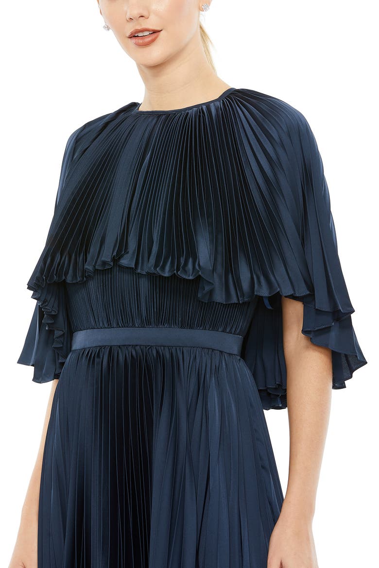 Pleated Capelet Tea-Length Dress