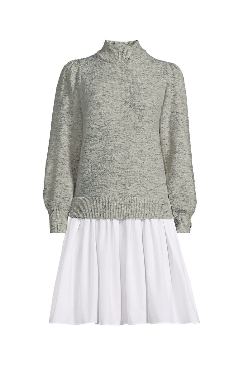 Fuzzy Lantern Sleeve Mock Neck Mini Twofer Dress