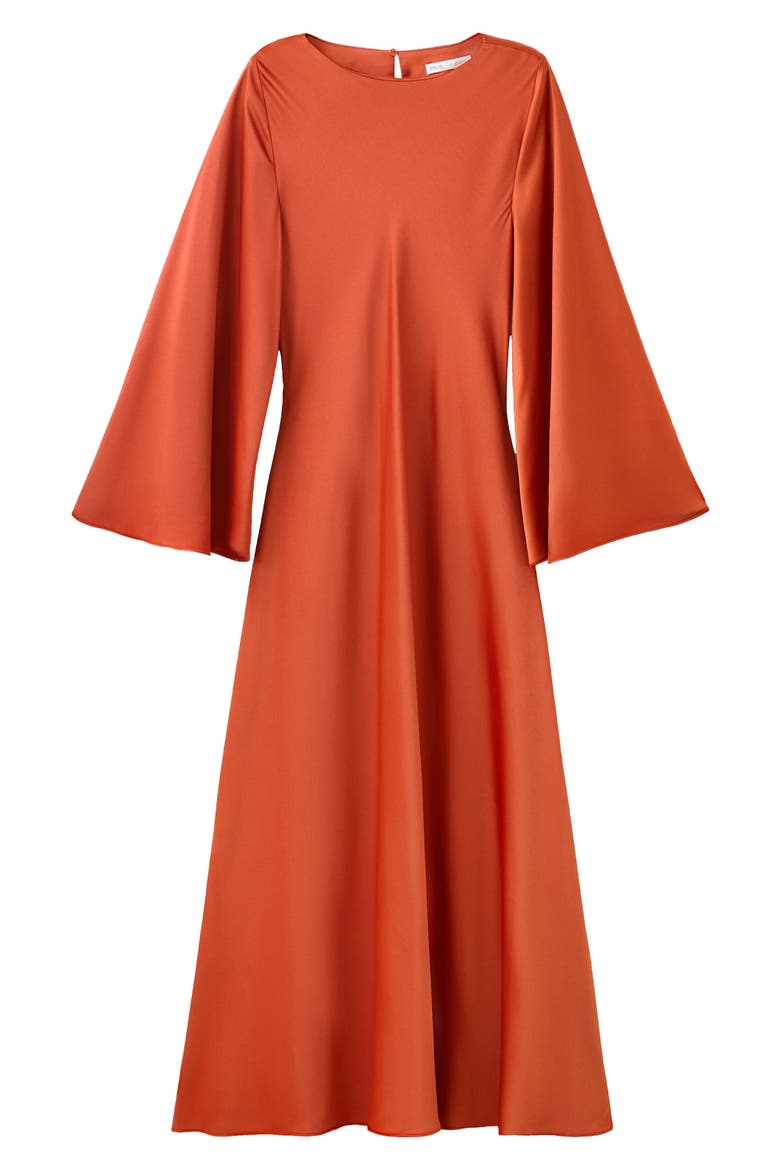 Long Sleeve Flare Satin Maxi Dress