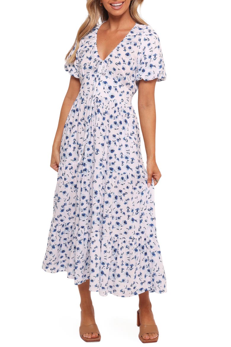 Roberts Floral Puff Sleeve Cotton Midi Dress
