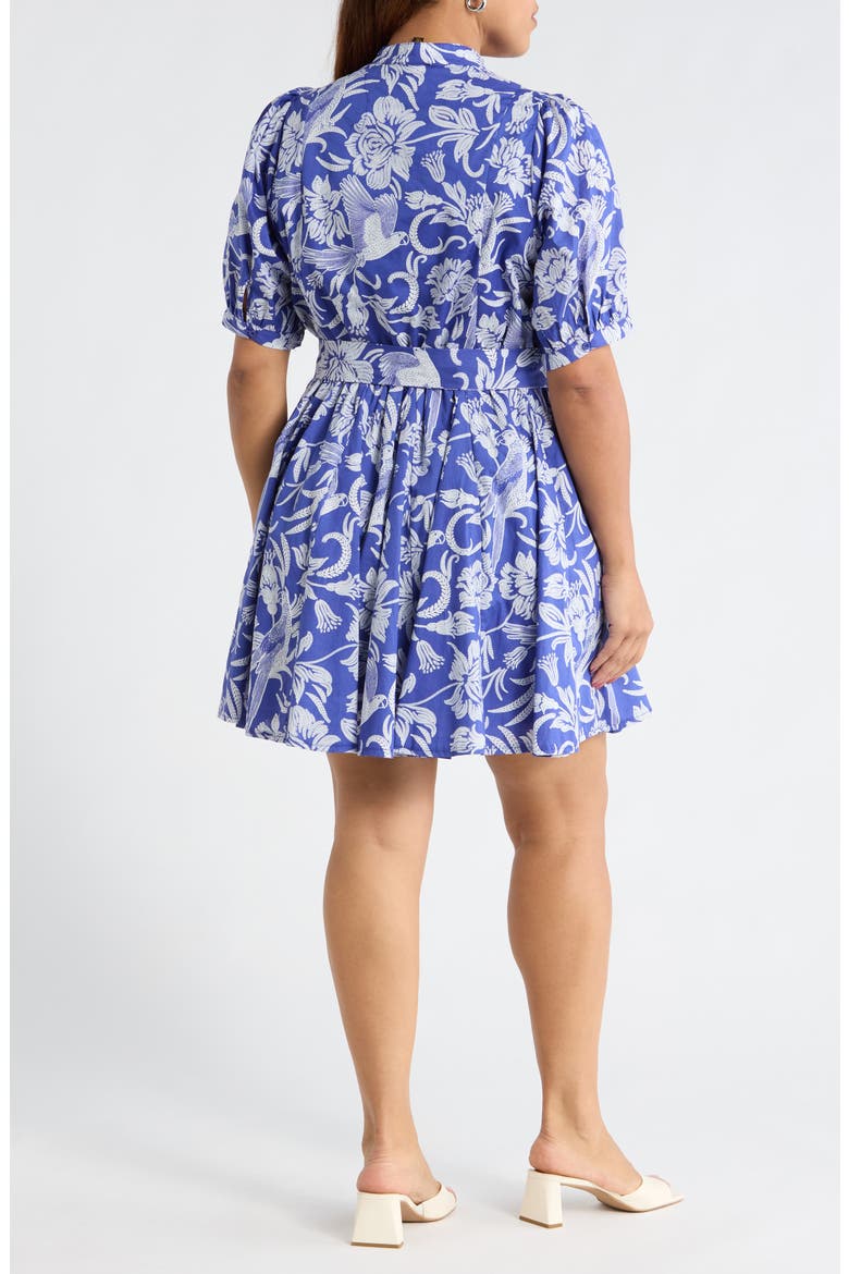 Floral Puff Sleeve Pleated Cotton Shirtdress