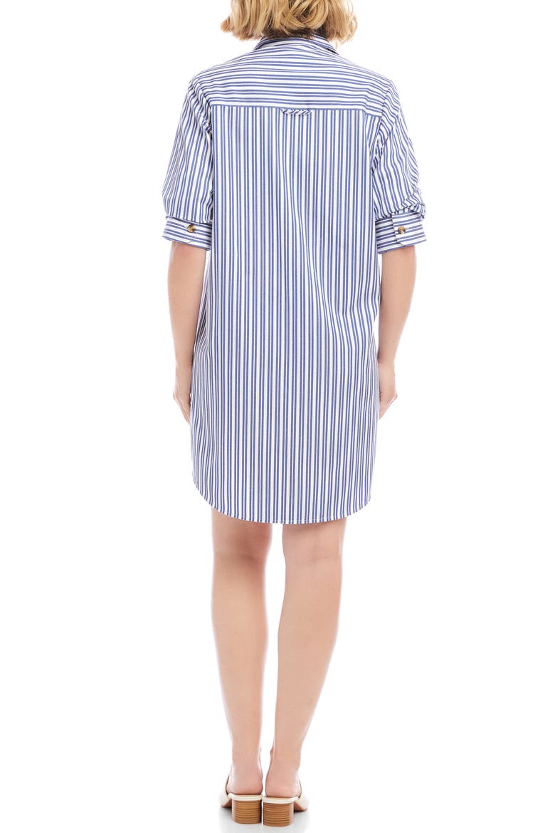 Ruched Sleeve Stripe Shirtdress