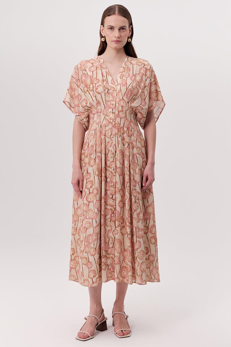 Mattie V Neck Smocked Waist Floral Midi Dress