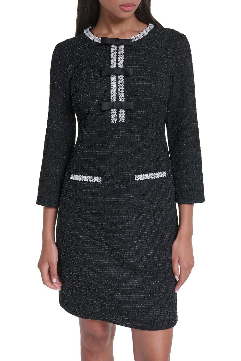 Bead Detail Shimmer Knit Tweed Shift Minidress