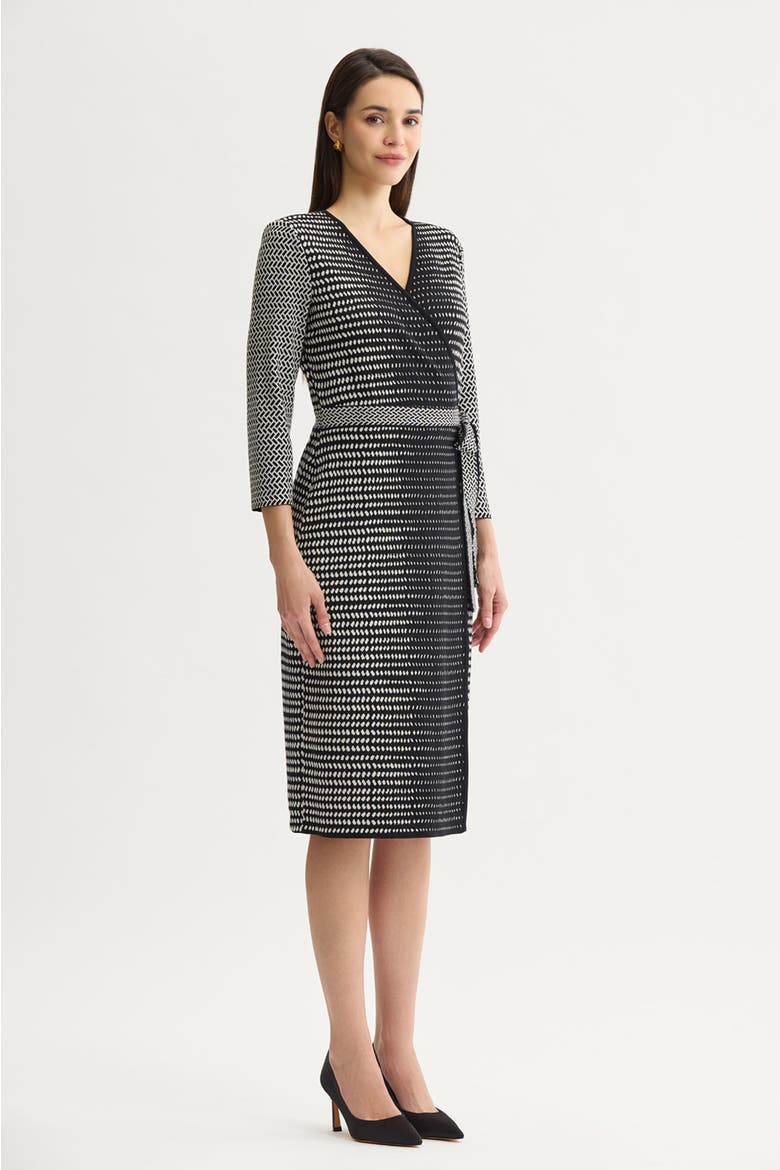 Monochrome Soft Knit Midi Wrap Dress