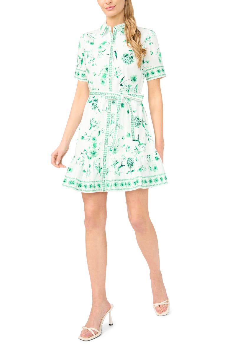 Floral Stretch Cotton Mini Shirtdress