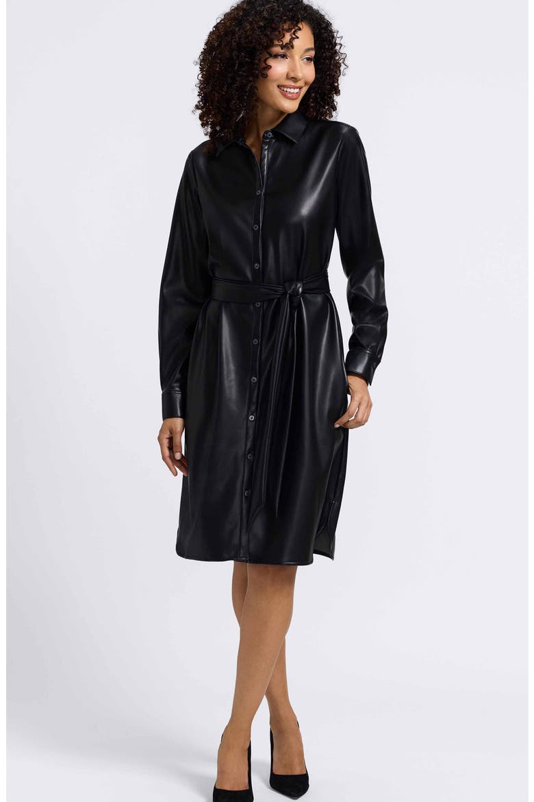 Rocca Long Sleeve Faux Leather Shirtdress