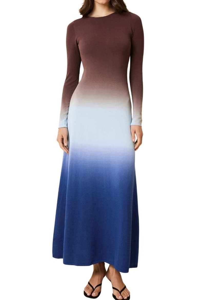 The Dora Ombré Colorblock Long Sleeve Knit Maxi Dress