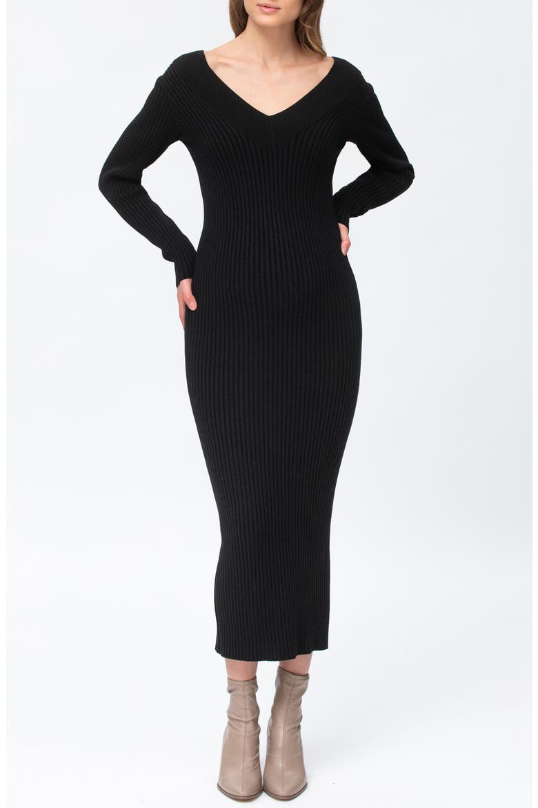 Rib Long Sleeve Maternity Midi Sweater Dress