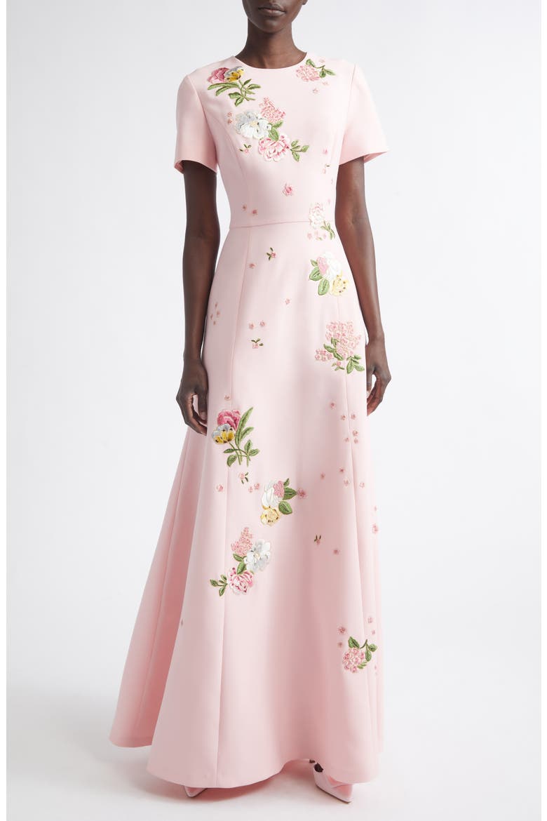 Floral Embroidered Crepe Gown