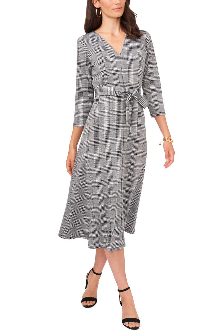 Houndstooth Plaid Jacquard Midi Dress