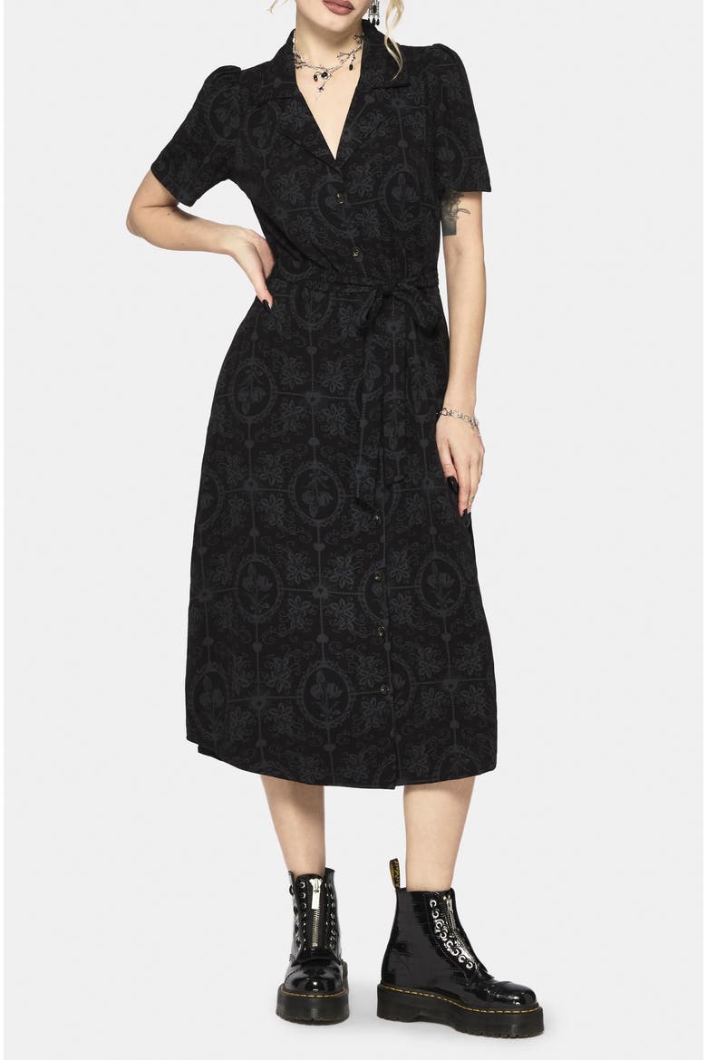 Cameo Floral Tie Belt Midi Shirt Dress