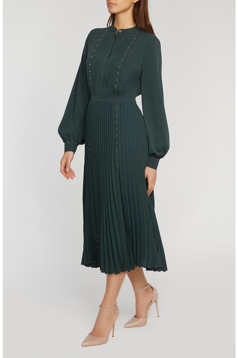 The Alania Pleated Long Sleeve Midi Dress