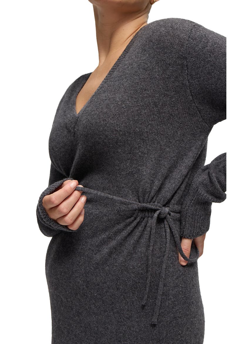 Cozy V-Neck Side Tie Sweater Midi Maternity Dress