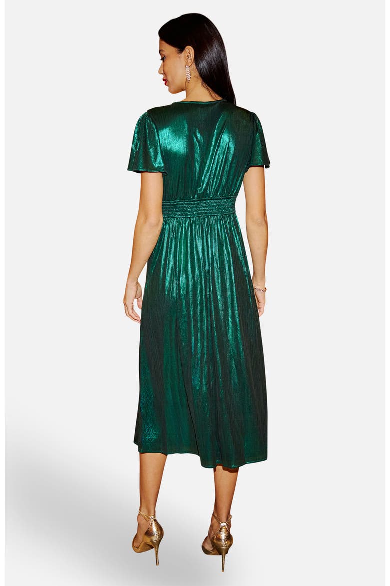 Metallic Ruched Midi Dress
