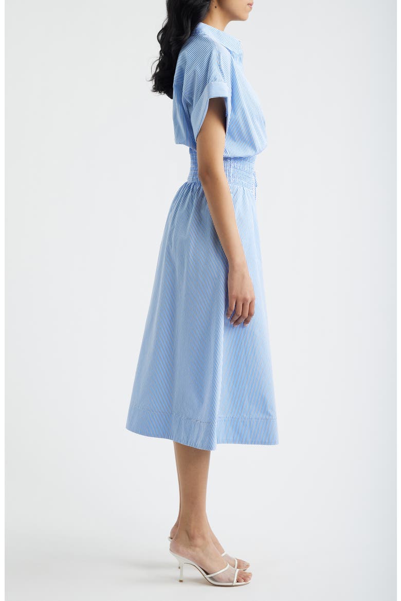 Stripe Smocked Waist Cotton Midi Dress