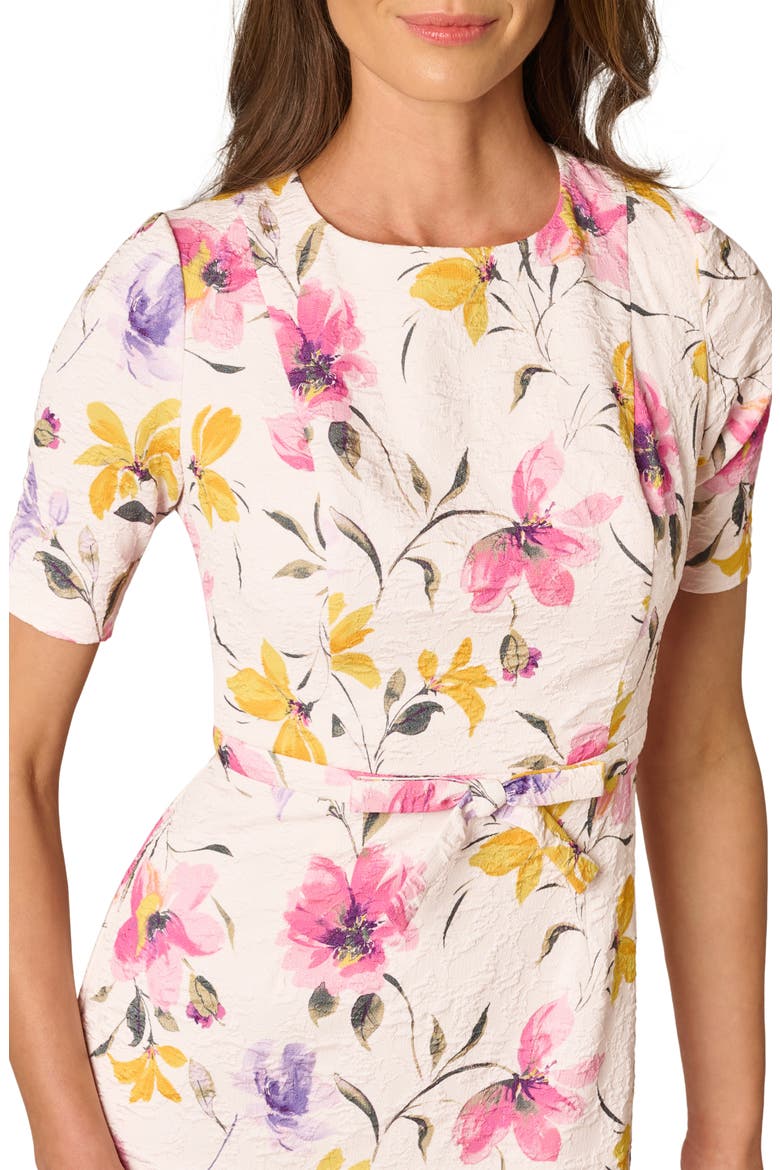 Floral Jacquard Bow Front Sheath Dress