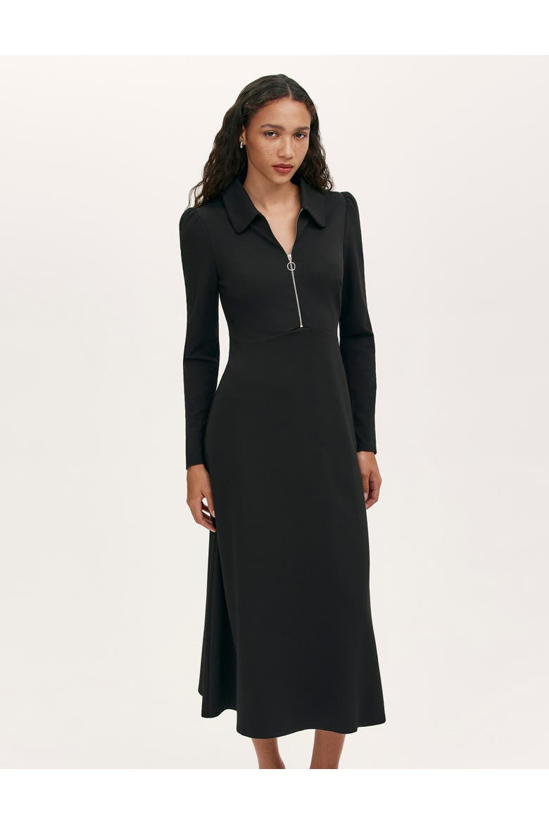 Elvira Ponte Jersey Zip Front Midi Dress