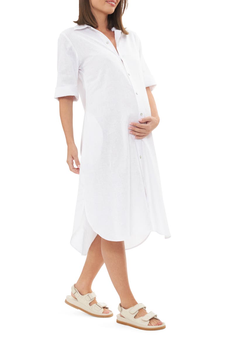 Joyce Belted Linen Blend Midi Maternity Shirtdress