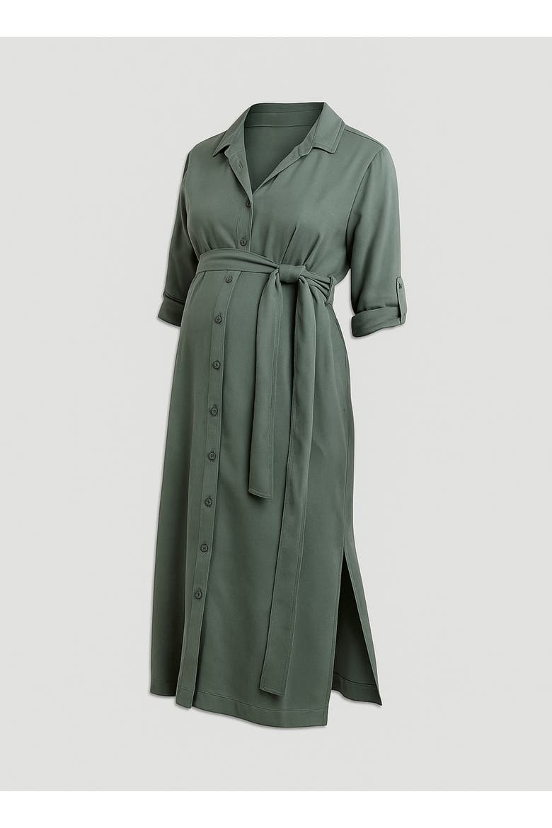Kelsy Maternity Belted Shirt Dress