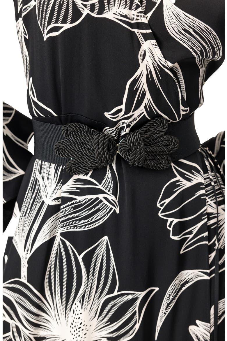 Long Black Dress with White Floral Print
