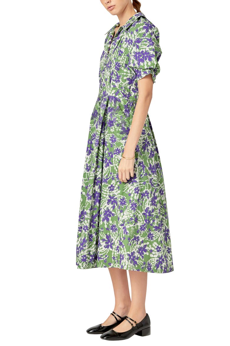 Print Pleat Midi Dress