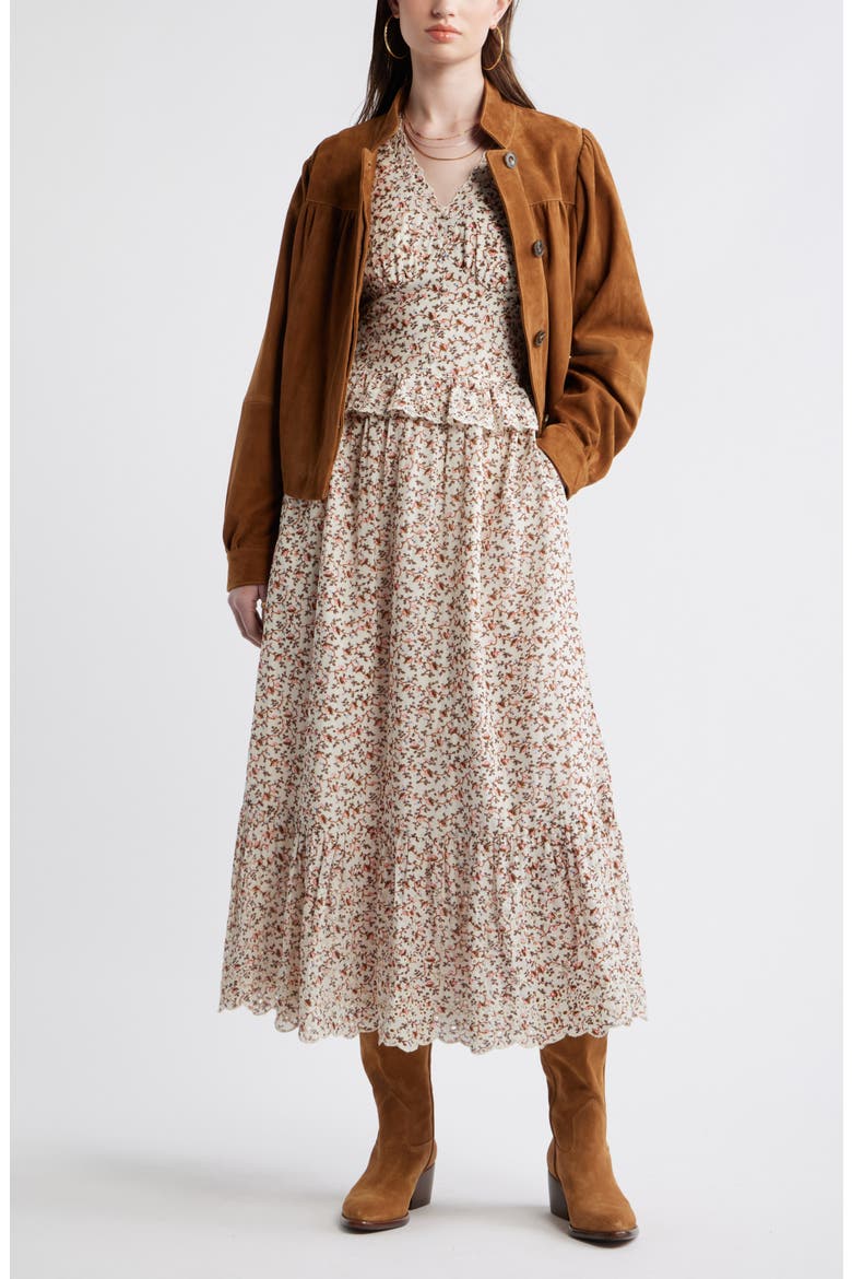 Cutwork Peplum Maxi Dress