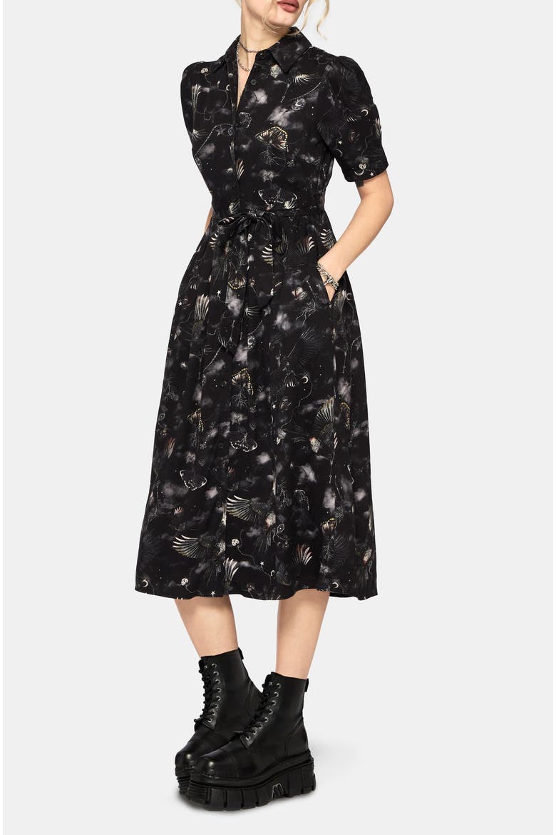 Crimson Magpie And Moth Midi Shirt Dress