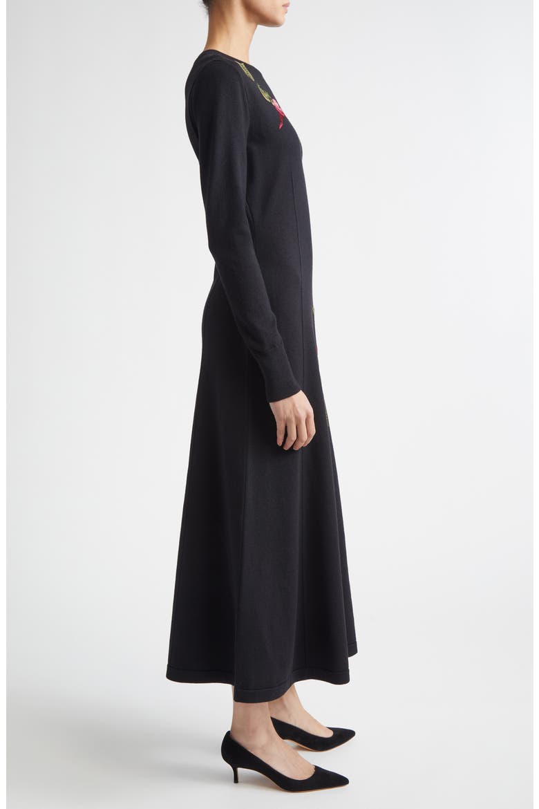 Chrysanthemum Embroidered Long Sleeve Jersey Midi Dress