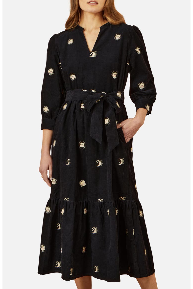 Cosmic Embroidery Cord Midi Shirt Dress