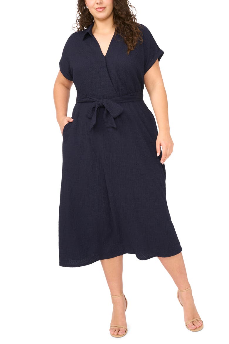 Tie Belt Textured Midi Dress
