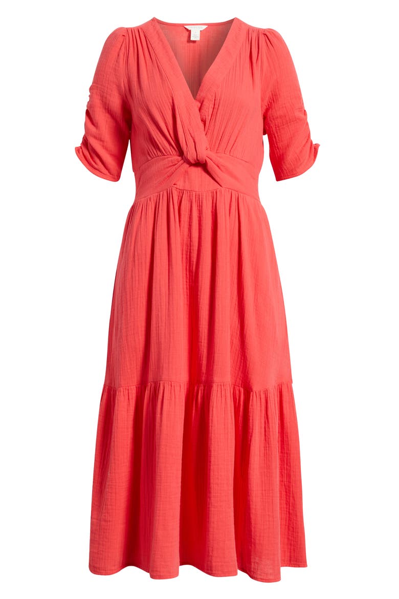 Twist Detail Gauze Midi Dress